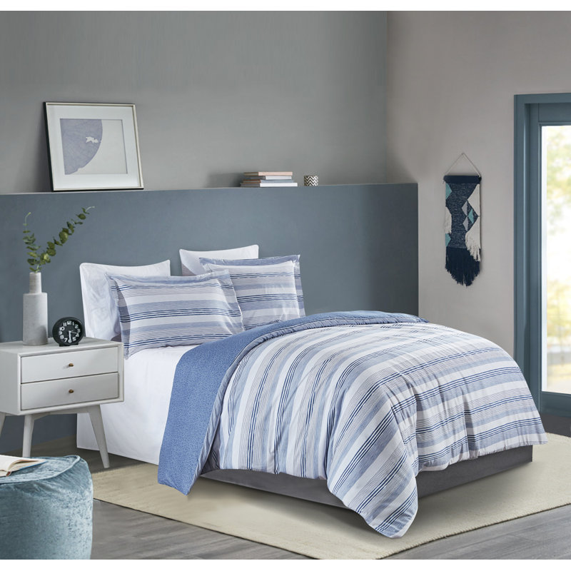 Ensemble de housse de couette réversible en microfibre 3 pièces Maddison-Mai, Bleu