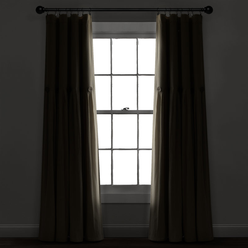 Dark Linen Blackout Curtain Panel with Coconut Husk Buttons 40x84