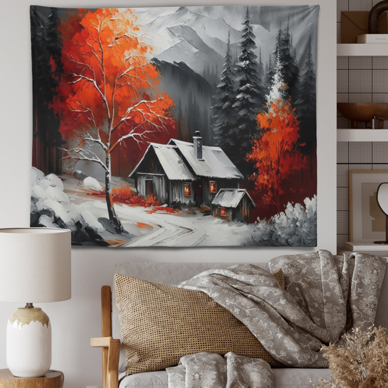 Tapisserie en polyester monochrome en hiver, H 50 po x l 60 po