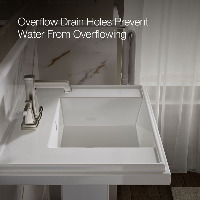 Tresham® Ceramic 24" Pedestal Bathroom Sink with Overflow, White, Centerset Faucet