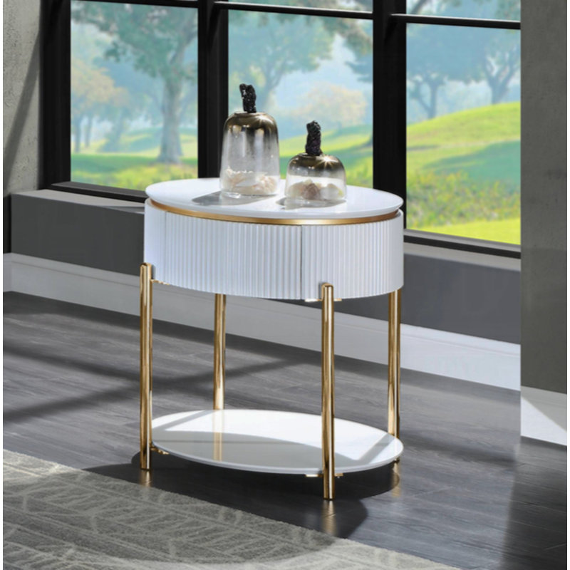 Table de bout haute brillance avec pieds en métal