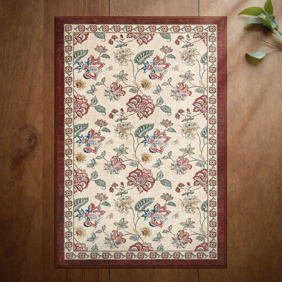 Chinoiserie Floral Rug Vintage Romance Design Washable Non-slip Red/Beige