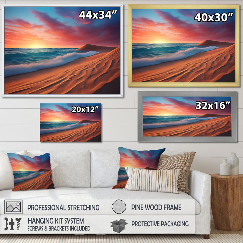 "Coastal Minimalisme" Photo encadrée sur toile, H 16 po x l 32 po x P 1 po, Cadre flottant doré