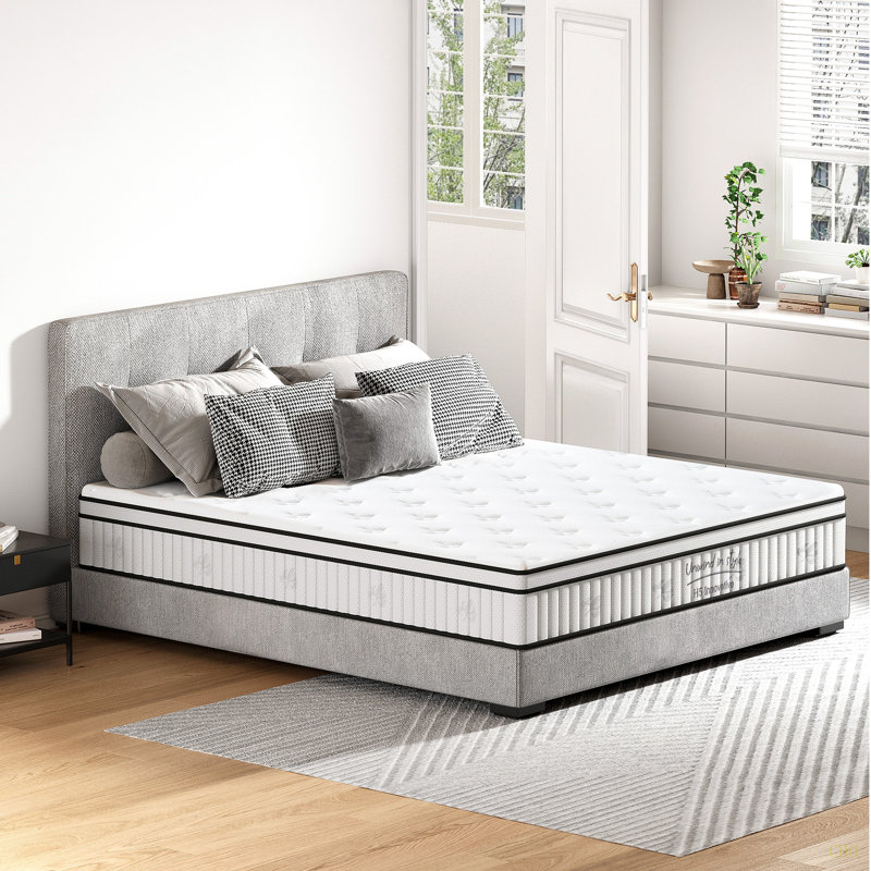 Très grand matelas, matelas hybride de 12 pouces, ressorts ensachés individuellement, fermeté moyenne