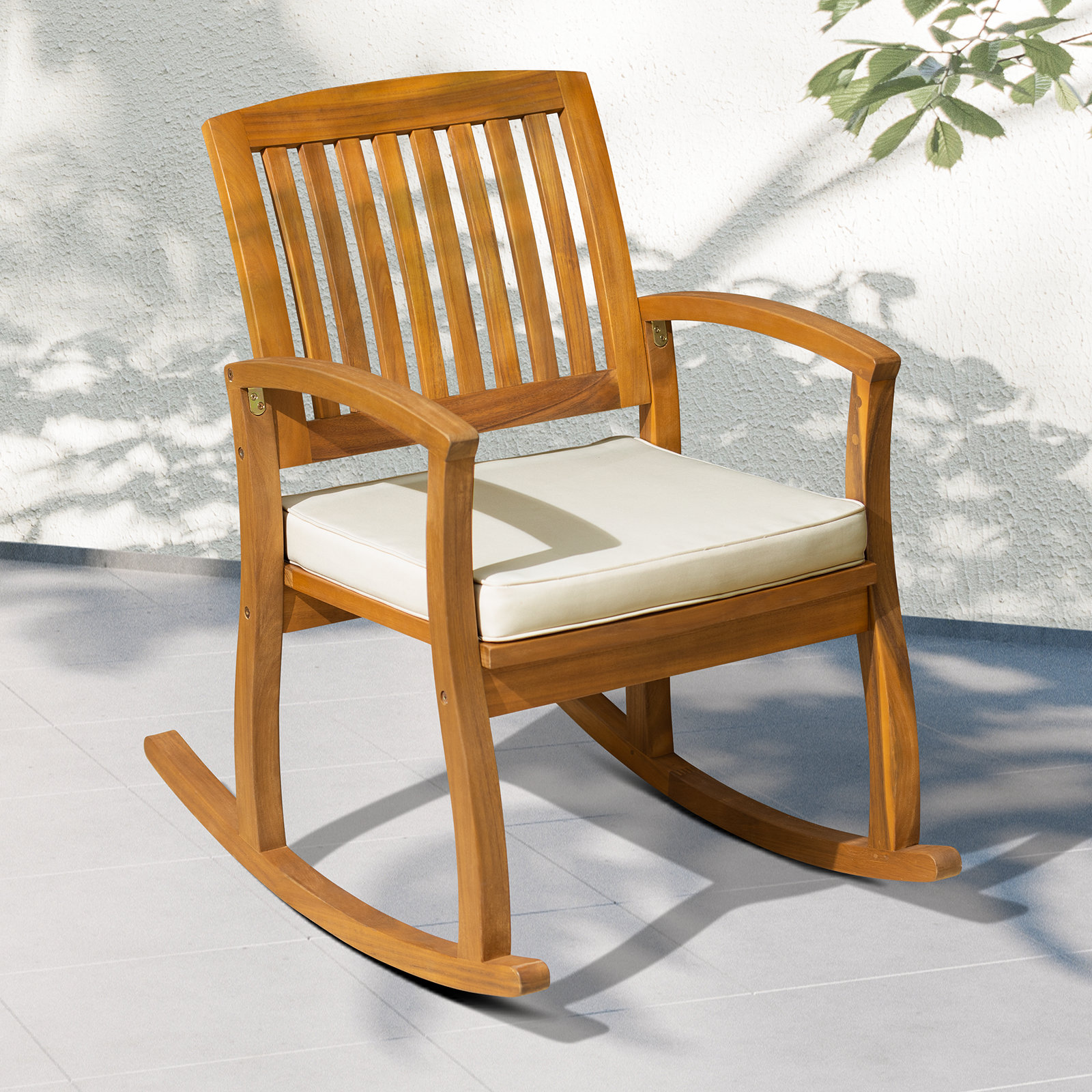 Gracie Oaks Lumiere Acacia Outdoor Rocking Chair 