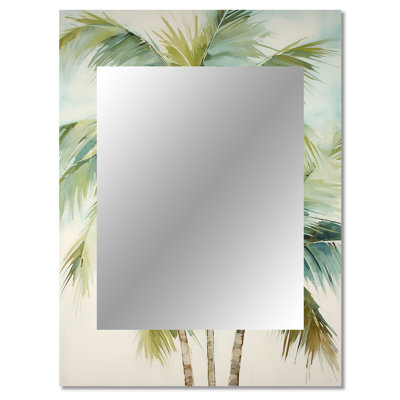 Green Minimalims Palm Trees I - Palms Mirror, Traditional Decorative Wall Mirror, Printed Metal Art