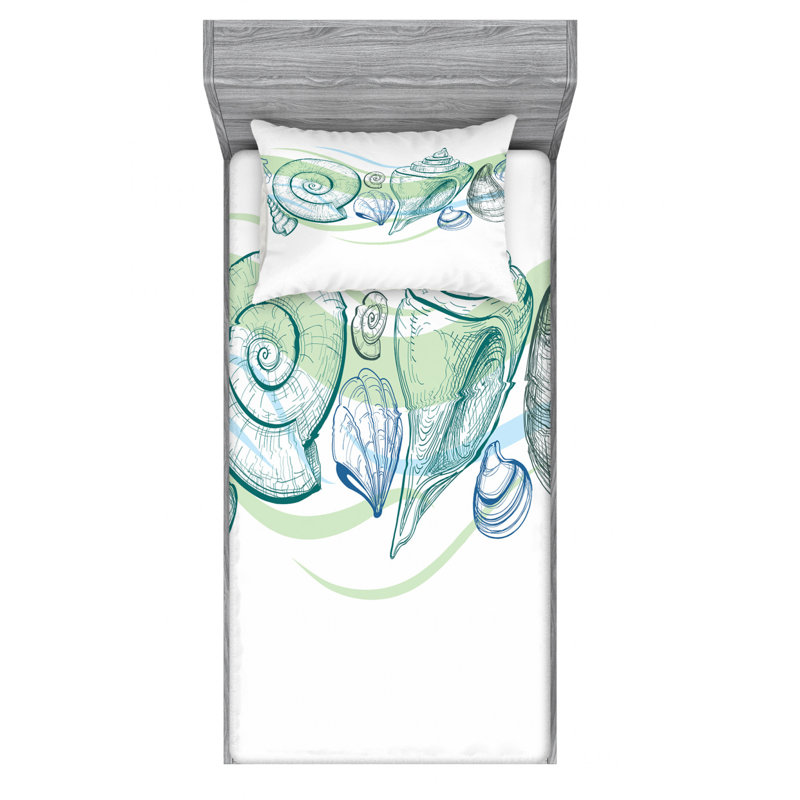 Seashells Microfiber Sheet Set, Twin Sheet Set with Fitted Sheet