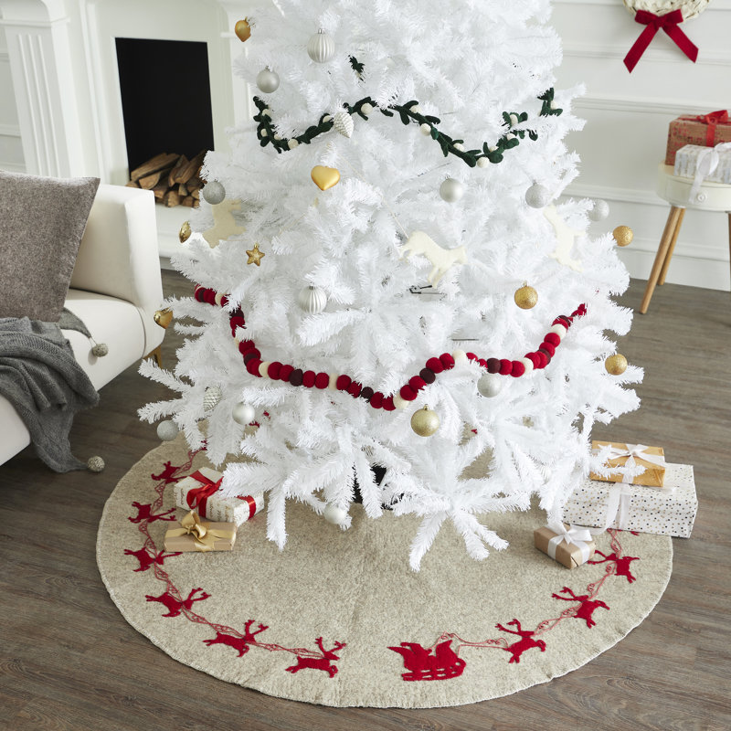 Handmade Beige Felt Reindeer Christmas Tree Skirt