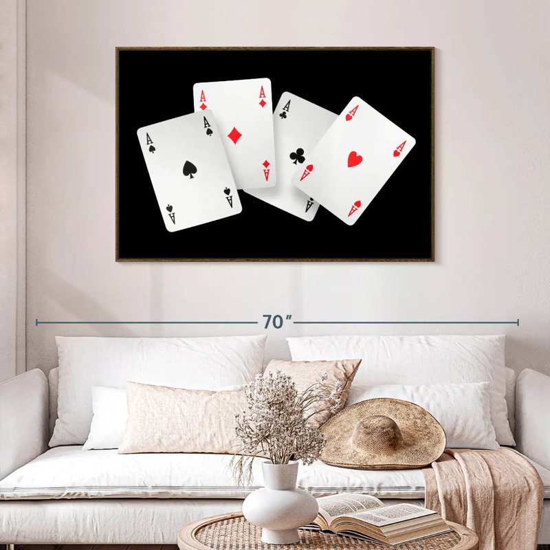 Quatre cartes As, 46 po x 31 po, Cadre flottant noyer