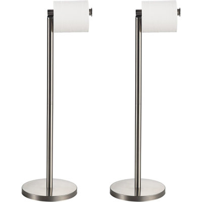 Bathroom Toilet Paper Stand – Freestanding Holder, Brushed Nickel, Holds Spare Rolls, 2-Pack