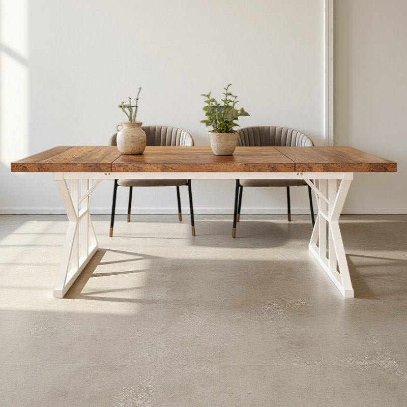 Kitchen Table,Rustic Dining Table,Modern Conference Table, White, Brown
