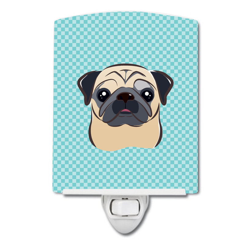 Éclairage de nuit en céramique damier de braque teckel, Bleu, Fug Pug