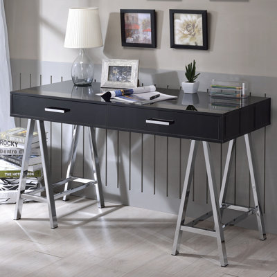 High Gloss and Chrome 2-Drawer Writing Desk