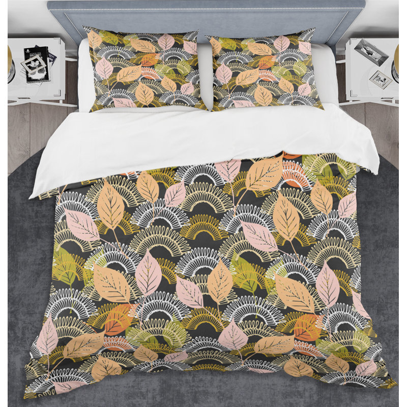 Ensemble de housse de couette en dentelle de style mid-century à feuilles d’automne texturées