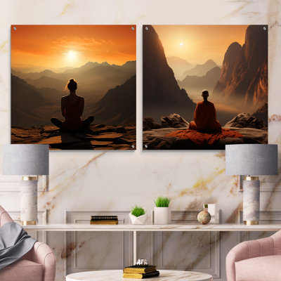 «Yoga Mountain Pose Horizon» - ensemble de 2 peintures murales en acrylique