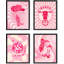 «Pink Cloud Cow Fish Collages Shapes», impression encadrée sur papier, 4 pièces-97782402-97782403