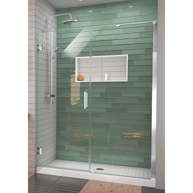 DreamLine Unidoor-LS 58 - 59 inch W x 72 inch H Frameless Hinged Shower Door with L-Bar in Chrome, Chrome, 59"