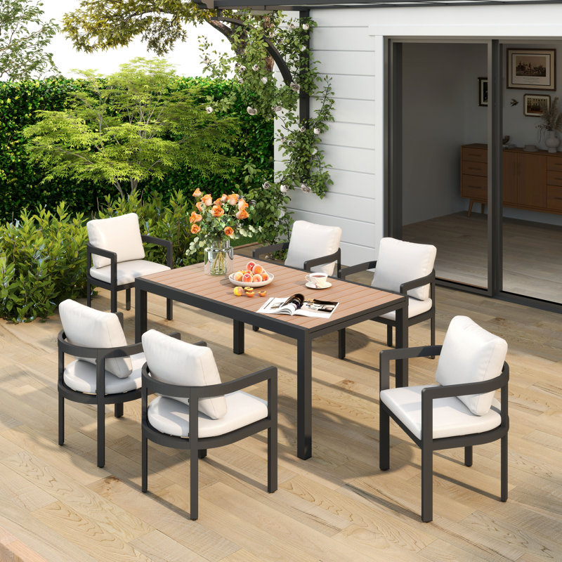 Ensemble repas d'extérieur pour 6 personnes avec table rectangulaire extensible, Brun, 6