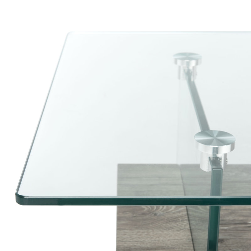 Kayley Glass Top Single Coffee Table, Gray Oak