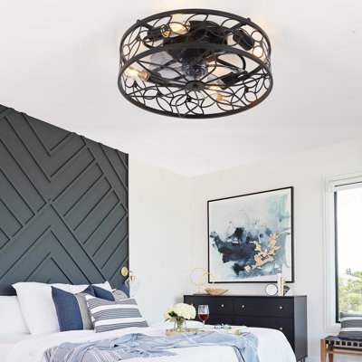 18-Inch Industrial Cage Ceiling Fan With Light, Remote Control, Integrated Dimmable LED, And Silent Operation
