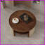 Table basse ronde en bois de noyer à 2 niveaux avec base en rotin, bord arrondi et amp; Grand rangement pour le salon