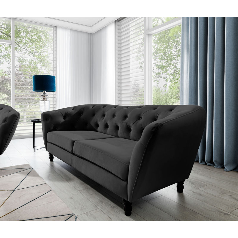 Kenzo 3 Seater Velvet Sofa, Black