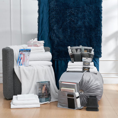 DormCo Packs 44 Piece Complete College Dorm Room Essentials and Luxury Twin XL Bedding Set