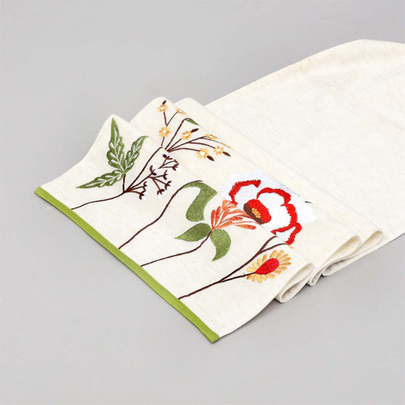 Peony Embroidered 72-Inch Cotton Table Runner for Elegant Home and Dining Décor