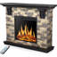 Meuble télé avec foyer à 7 flammes pour téléviseur de 60 po ou moins, chaufferette en faux pierre avec télécommande, l 50,6 po