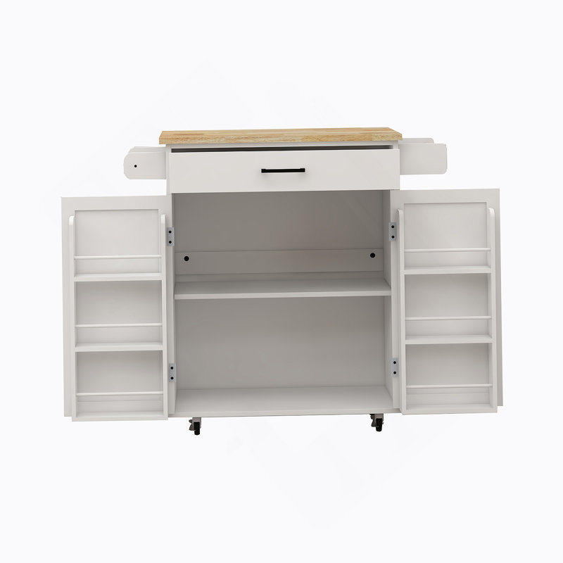 Chariot à roulettes pour îlot de cuisine avec 1 tiroir et 2 portes avec supports de rangement et tablettes réglables