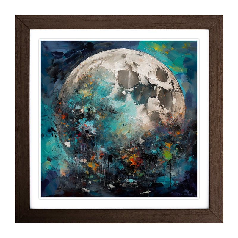 Moon - Single Picture Frame Print on Wood, Walnut