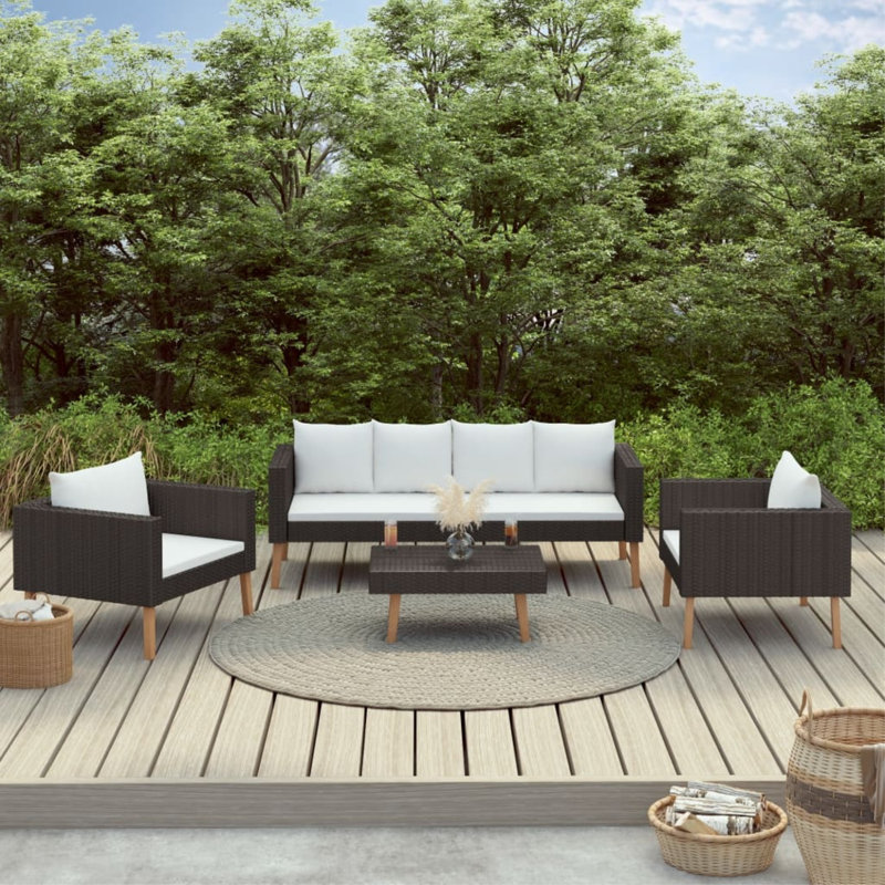 Dayamin 4 Piece Lounge Chair with Cushions, Brown, White