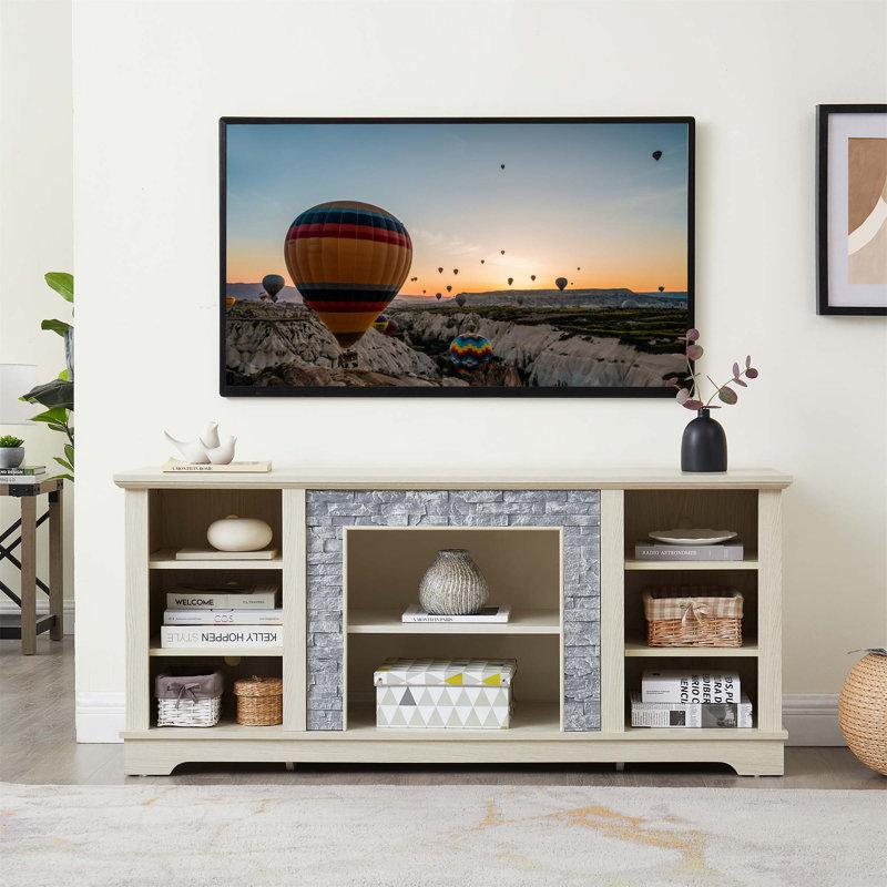 Meuble télé avec meuble télé Mantel Stone, Blanc