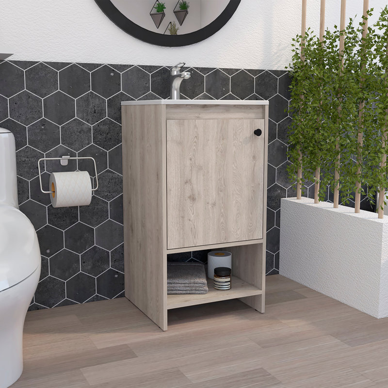 Meuble-lavabo autoportant, une tablette ouverte, Gris clair