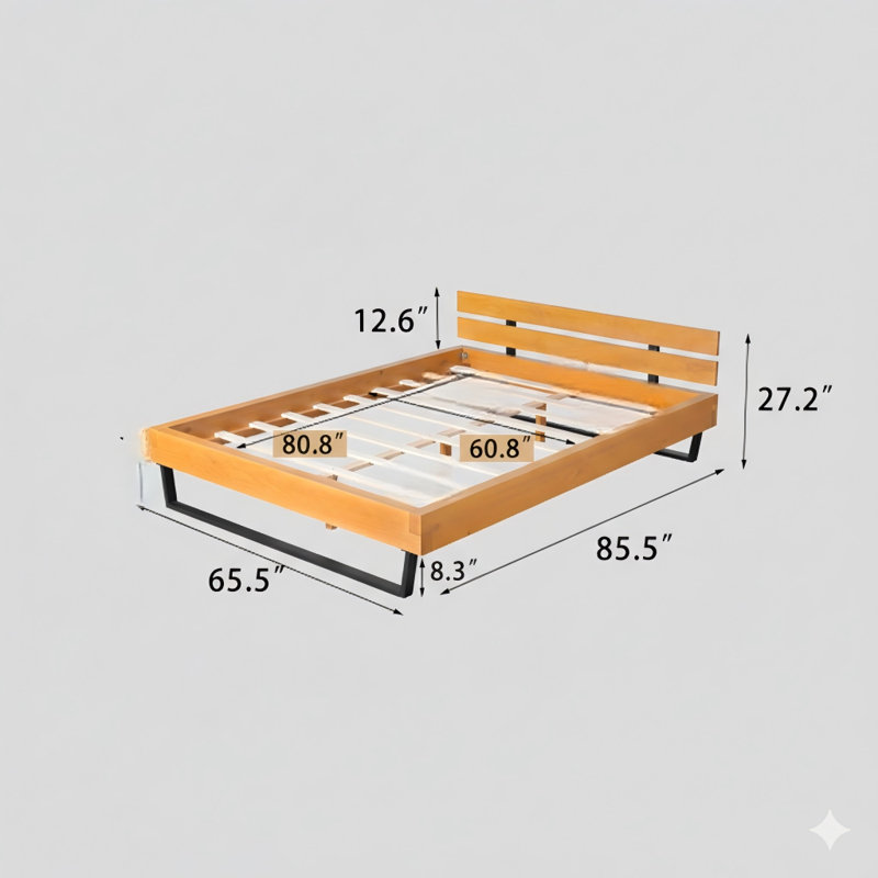 Structure de lit grand format en bois de pin, disponible en couleurs naturelles et noires.