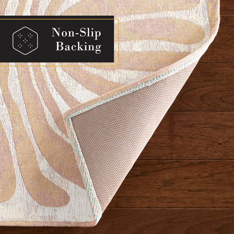Taupe and White Rectangular Washable Cotton Rug with Non-Slip Backing