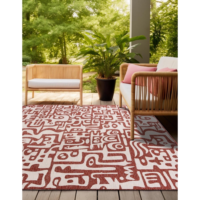 Tapis rouge rouille Aucun, Carré 7 pi 10 po
