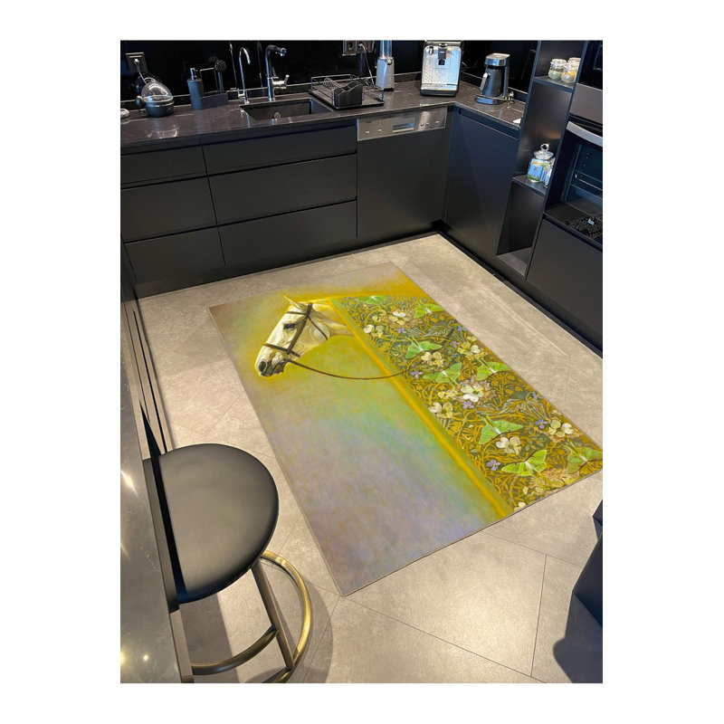 Tapis lavable à motif de cheval jaune, Sous-tapis rectangulaire 2 pi 6 po x 4 pi 11 po