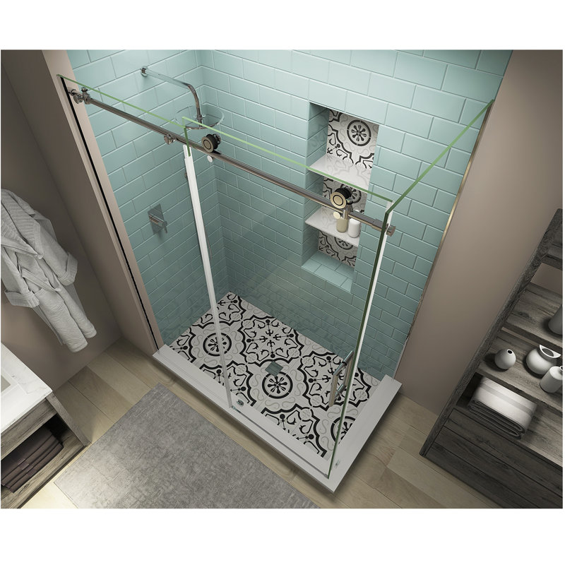 Coraline XL 44" - 48" W x 34" D x 80" H Frameless Rectangle Sliding Shower Enclosure, Right, Polished Chrome
