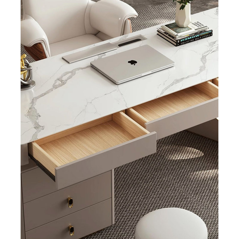 Bureau italien de luxe en pierre frittée avec tiroirs Italian Light, H 29,53 po x l 55,12 po x P 27,56 po