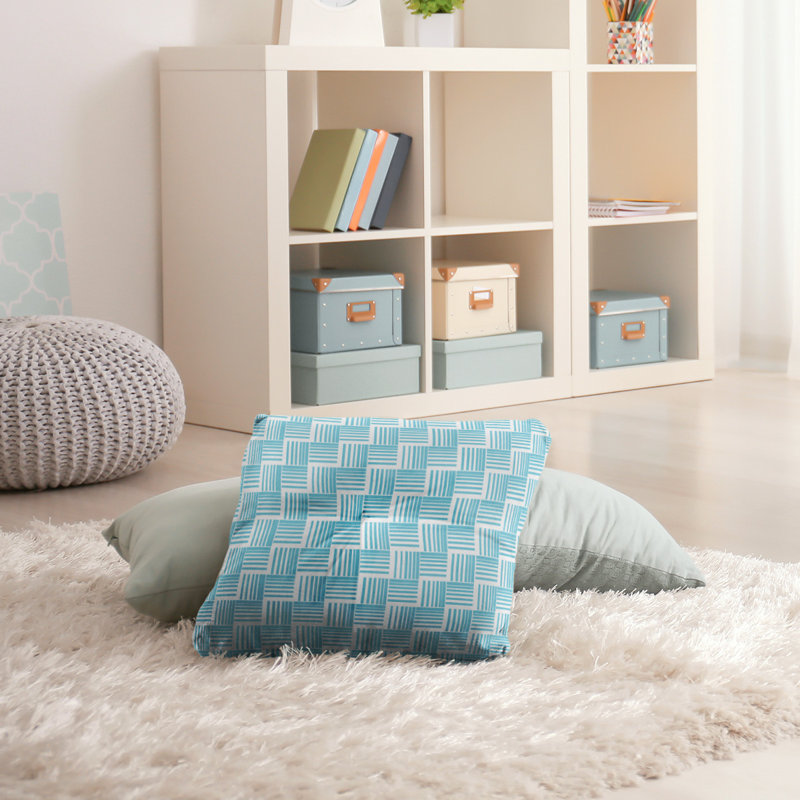 Coussin de sol classique à rayures Baskettressées, 30 po x 30 po, Bleu sarcelle/blanc