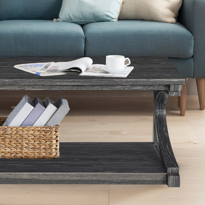 Table basse en bois massif avec rangement, Noir