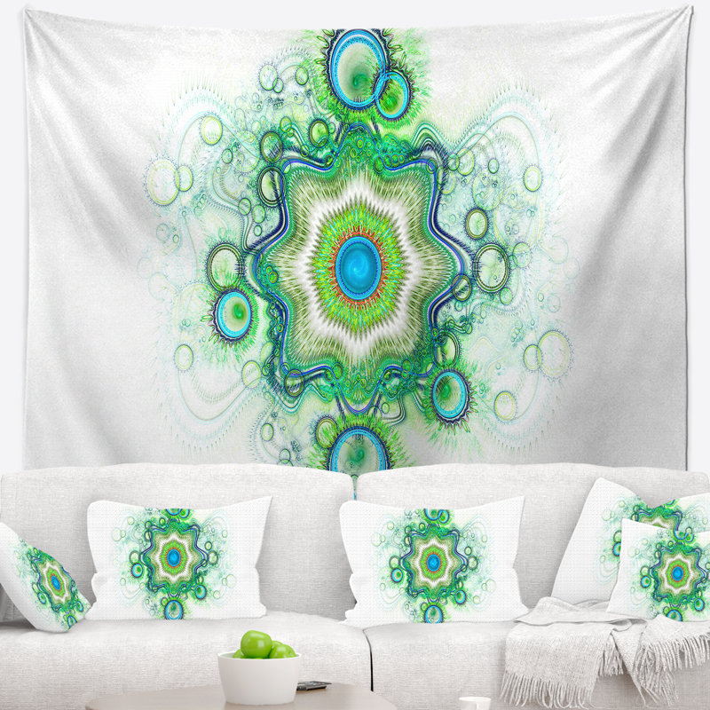 Tapisserie abstraite à motif de fractale étoile cabalistique, H 50 po x l 60 po