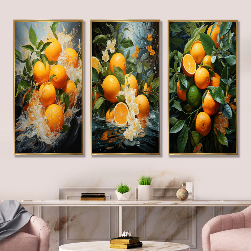 Orange tropicale, Cadre flottant doré, H 40 po x l 60 po