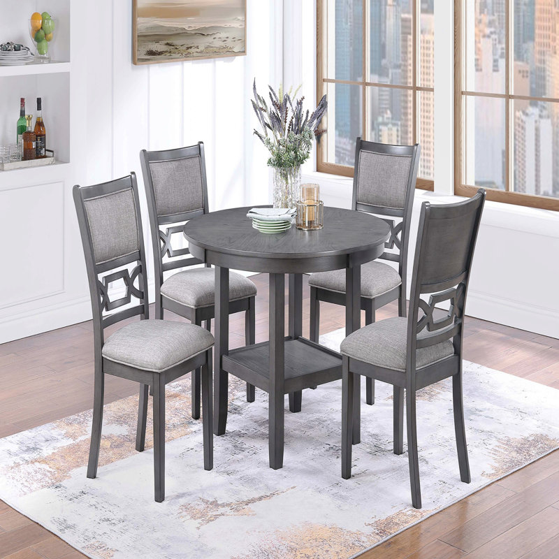 5Pc Dining Set Round Table W Shelve Unique Design 4X Side Chairs Modern Contemporary