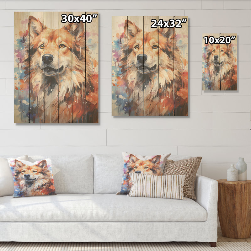 Chien Akita Aura I - Art mural en bois sur bois de pin naturel, H 20 po x l 10 po