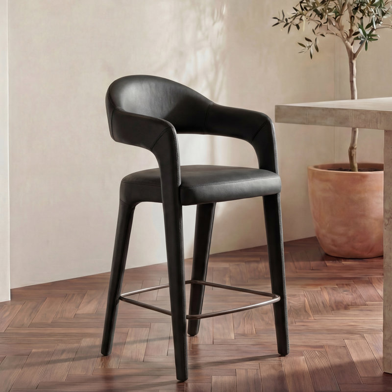 Tabouret rembourré Cathline, Polyester noir, Tabouret de comptoir (siège d'une hauteur de 26,4