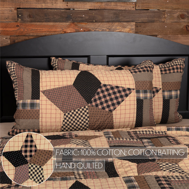 King Size Black and Khaki Cotton Star Pattern Sham