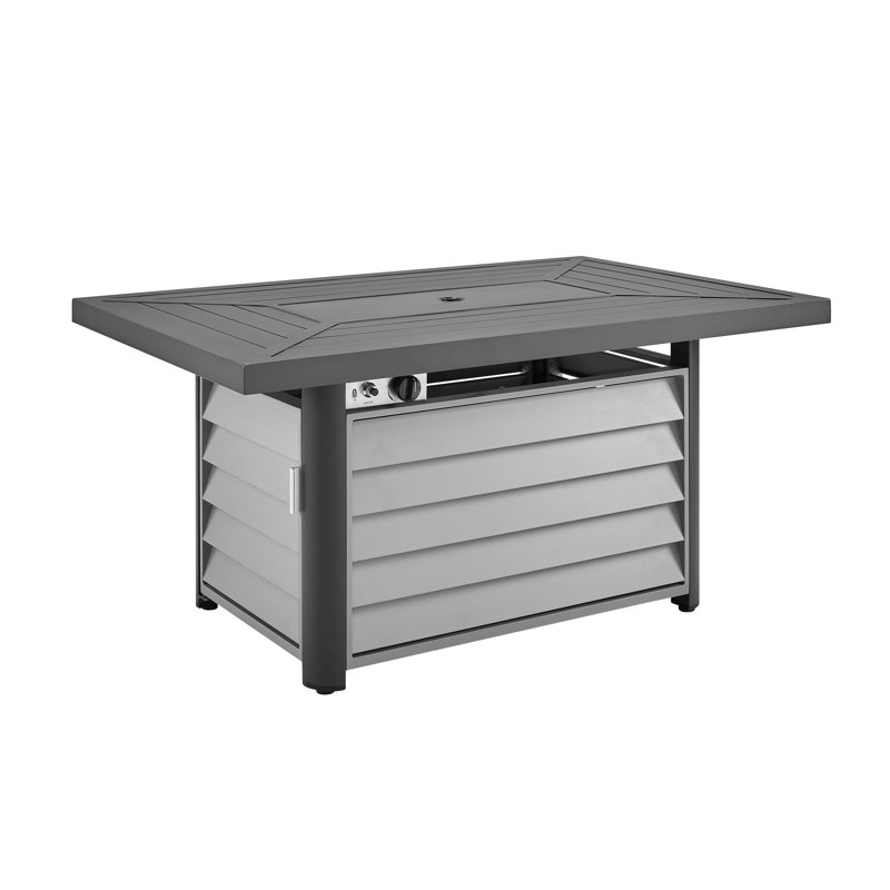 Baecher Aluminum Propane Outdoor Fire Pit Table with Hidden Fuel Tank Storage & Lid, Gray, 24.6" H x 51.9" W x 33.9" D