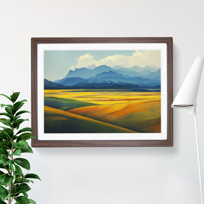 Mountain Meadow Landscape Vol.2 - Framed Print, 46cm H x 64cm W x 2cm D, Brown Framed